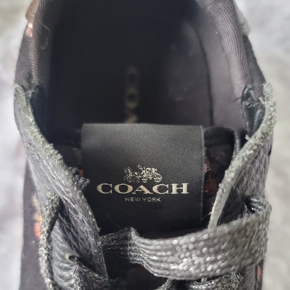 COACH  FG2976 Classic Sneakers With Metallic Floral Glitter Print Size 7B - Picture 11 of 15